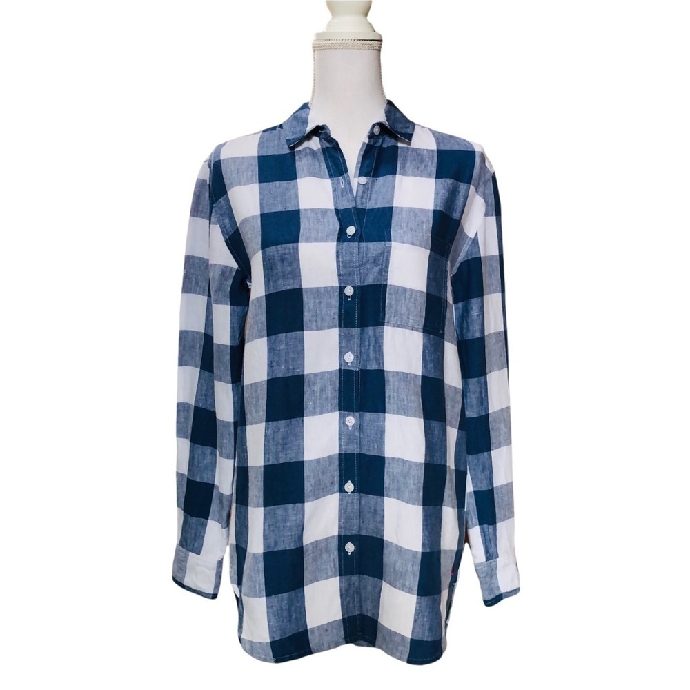 JOULES - Womens blue and white checkered long sleeve shirt Size 4